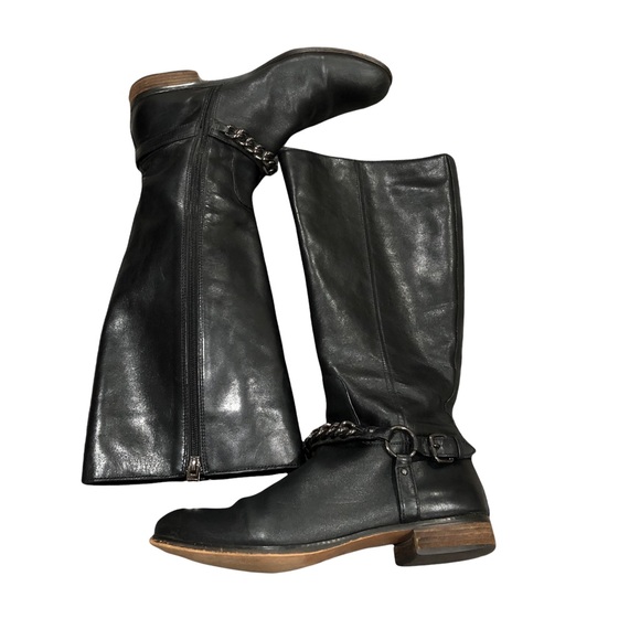 COACH MABEL BLACK LEATHER CHAIN BUCKLE EQUESTRIAN RIDING BOOTS SIZE 9.5
